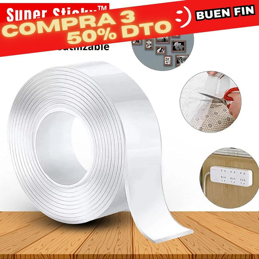 Cinta Doble Cara Nano Reutilizable Super Sticky™ - 1 Metro