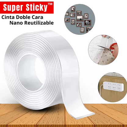 Cinta Doble Cara Nano Reutilizable Super Sticky™ - 1 Metro